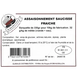 MA CHARCUTERIE MAISON ASSAISONNEMENT SAUCISSE FRAICHE SANS ADDITIFS 330GR