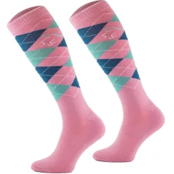 Femme TERZEO CAVALIERS CHAUSSETTES D'EQUITATION A CARREAUX ROSE /BLEU