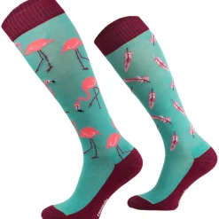 Femme TERZEO CAVALIERS CHAUSSETTES FUN BLEU DESIGN FLAMANT ROSE