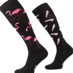 Femme TERZEO CAVALIERS CHAUSSETTES FUN NOIRES DESIGN FLAMANT ROSE