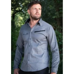 Homme LMA CHEMISE STRETCH GEOMETRE GRIS