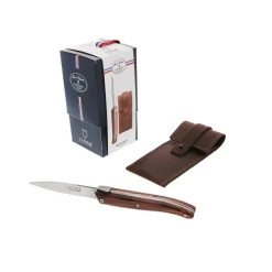 JEAN DUBOST COUTEAU LE POCHE MANCHE BOIS DE VIOLETTE+ETUI EN CUIR