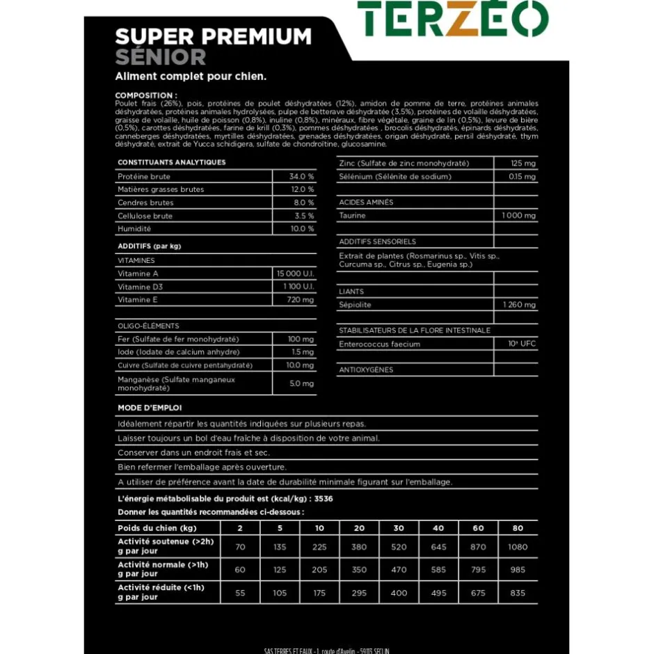 TERZEO VOS ANIMAUX CROQUETTE SUPER PREMIUM SENIOR 14KG