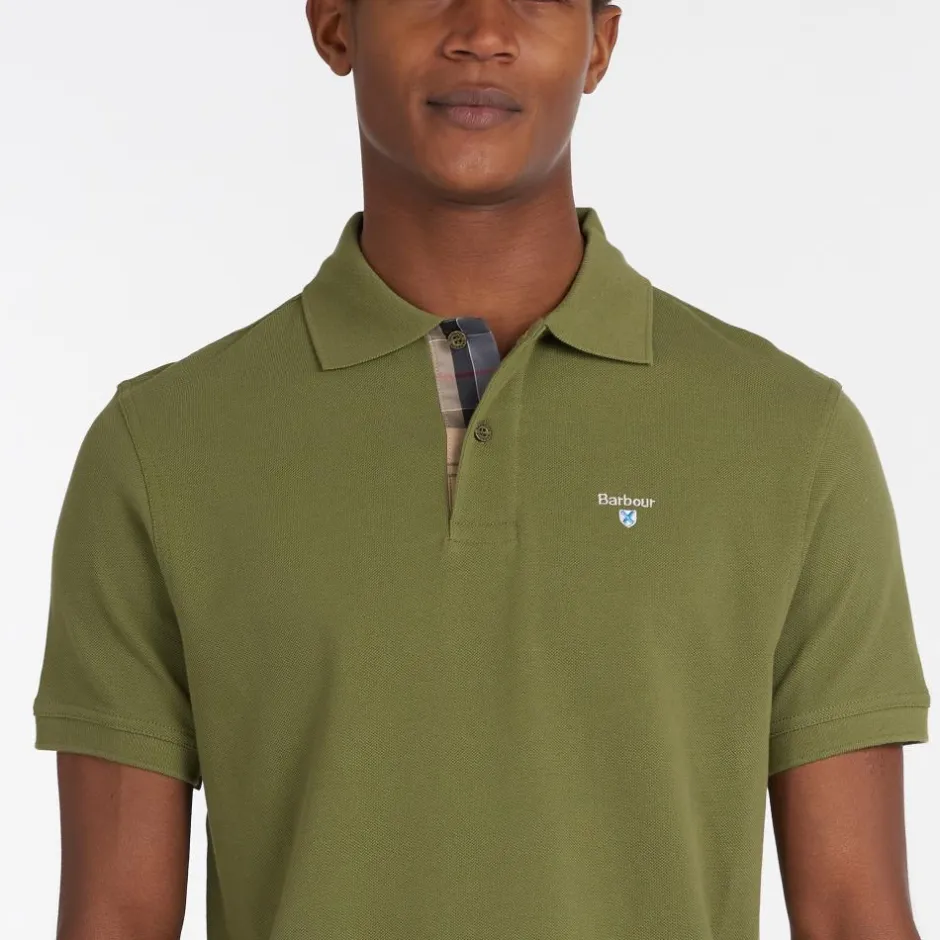 Homme BARBOUR POLO PIQUE TARTAN BURNT OLIVE