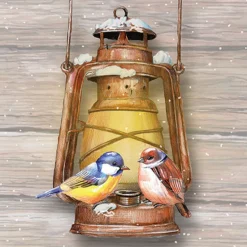AMBIENTE SERVIETTE OISEAUX SUR LANTERNE